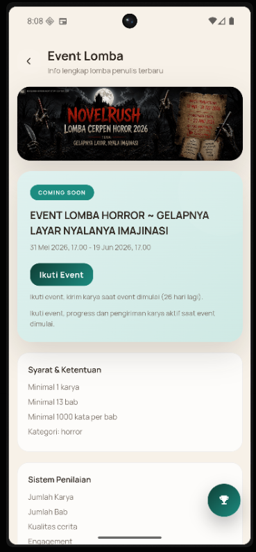 Langkah 3 ikuti event di aplikasi NovelRush